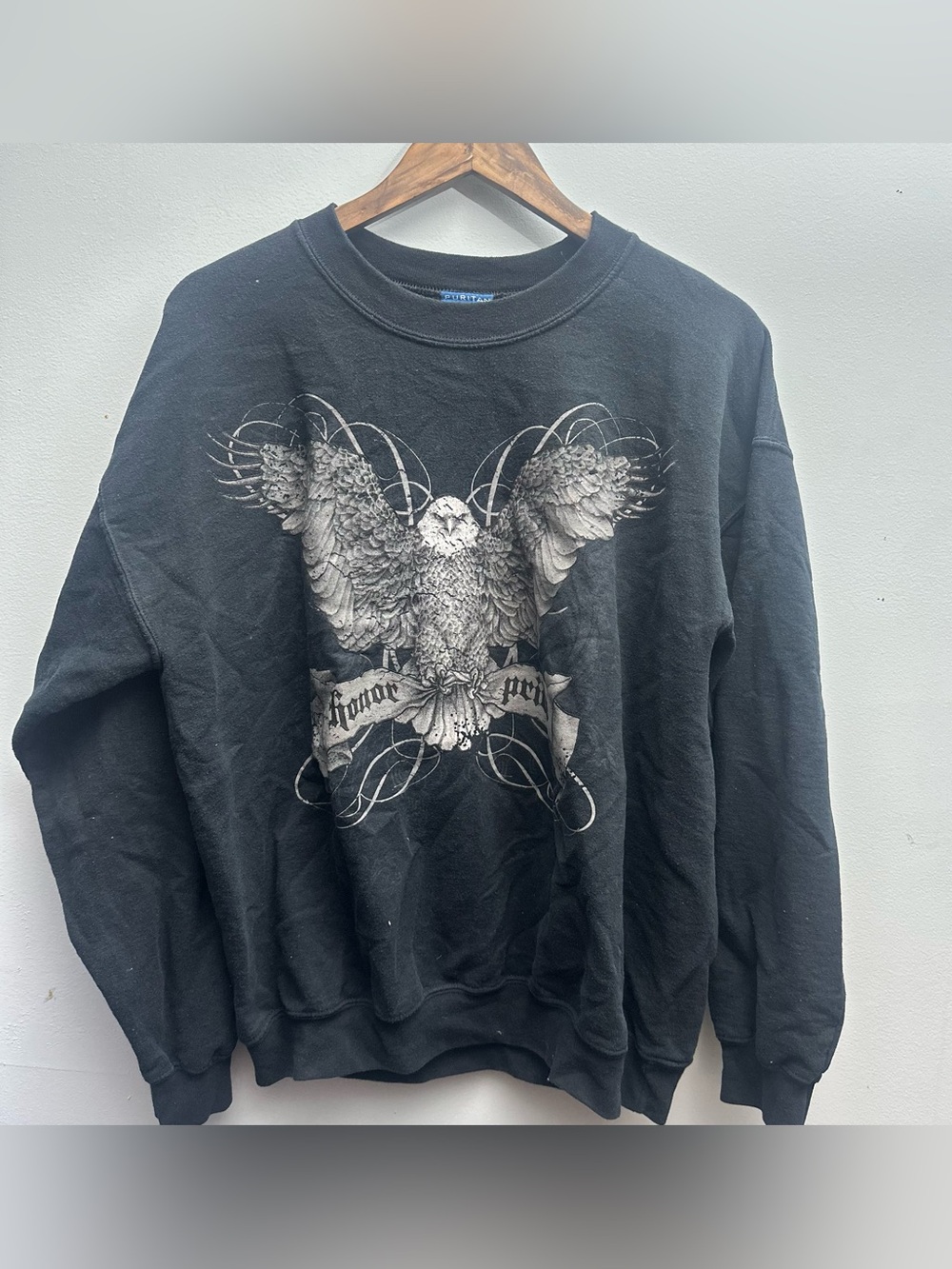 Vintage Y2K Puritan Bald Eagle Black Sweatshirt Size Medium
